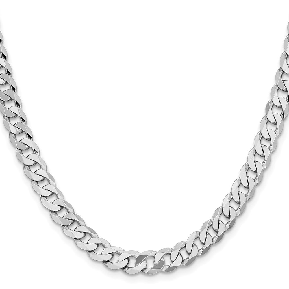 Solid 14K White Gold 26 inch 7.25mm Flat Beveled Curb with Lobster Clasp Chain Necklace