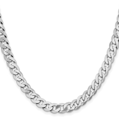 Solid 14K White Gold 26 inch 7.25mm Flat Beveled Curb with Lobster Clasp Chain Necklace