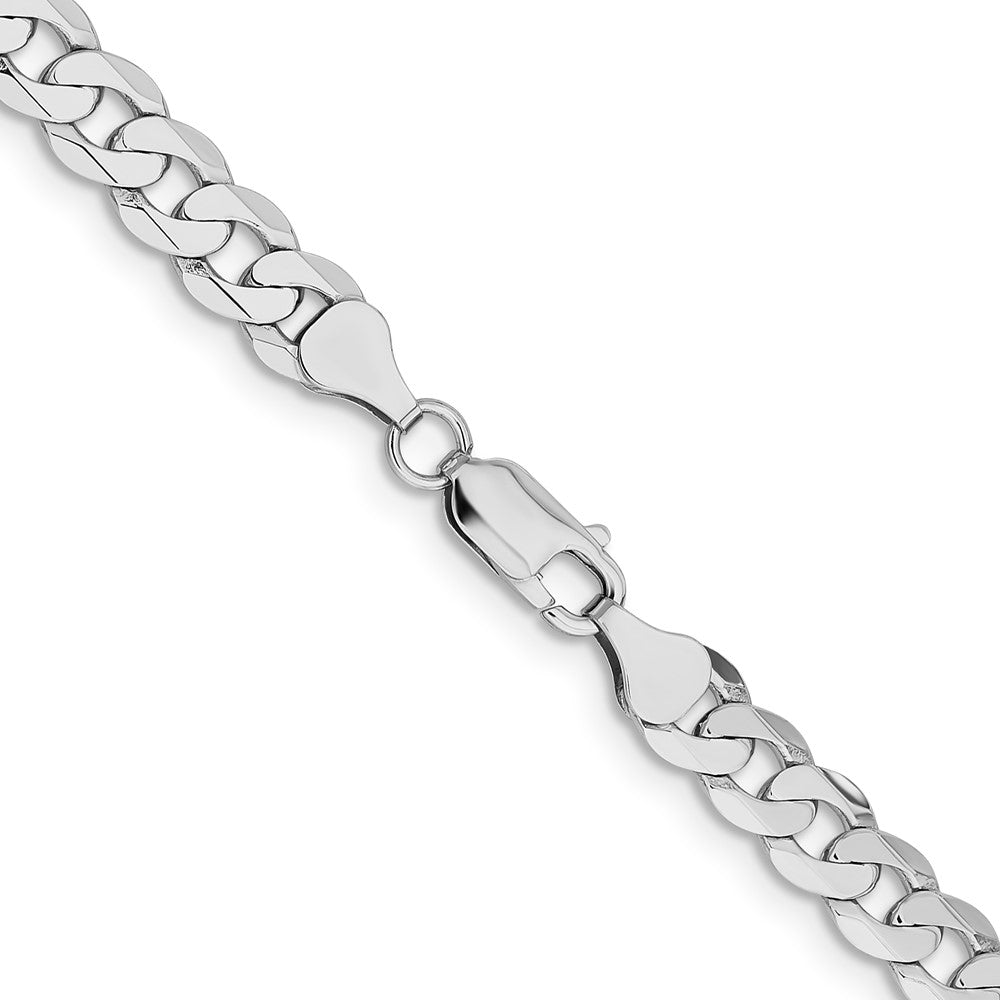 Solid 14K White Gold 26 inch 7.25mm Flat Beveled Curb with Lobster Clasp Chain Necklace