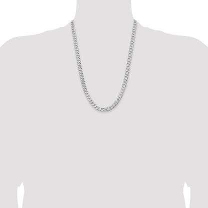 Solid 14K White Gold 24 inch 7.25mm Flat Beveled Curb with Lobster Clasp Chain Necklace