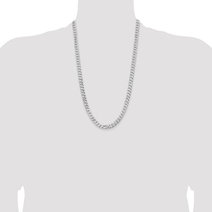 Solid 14K White Gold 26 inch 7.25mm Flat Beveled Curb with Lobster Clasp Chain Necklace