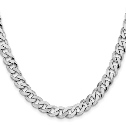 Solid 14K White Gold 22 inch 8mm Flat Beveled Curb with Lobster Clasp Chain Necklace