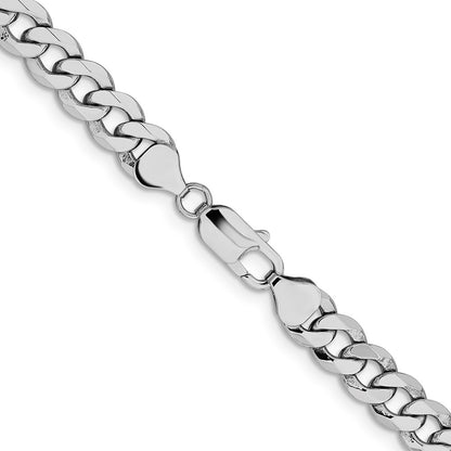 Solid 14K White Gold 22 inch 8mm Flat Beveled Curb with Lobster Clasp Chain Necklace