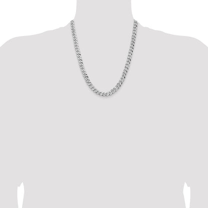 Solid 14K White Gold 22 inch 8mm Flat Beveled Curb with Lobster Clasp Chain Necklace