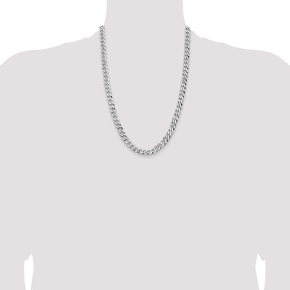 Solid 14K White Gold 24 inch 8mm Flat Beveled Curb with Lobster Clasp Chain Necklace