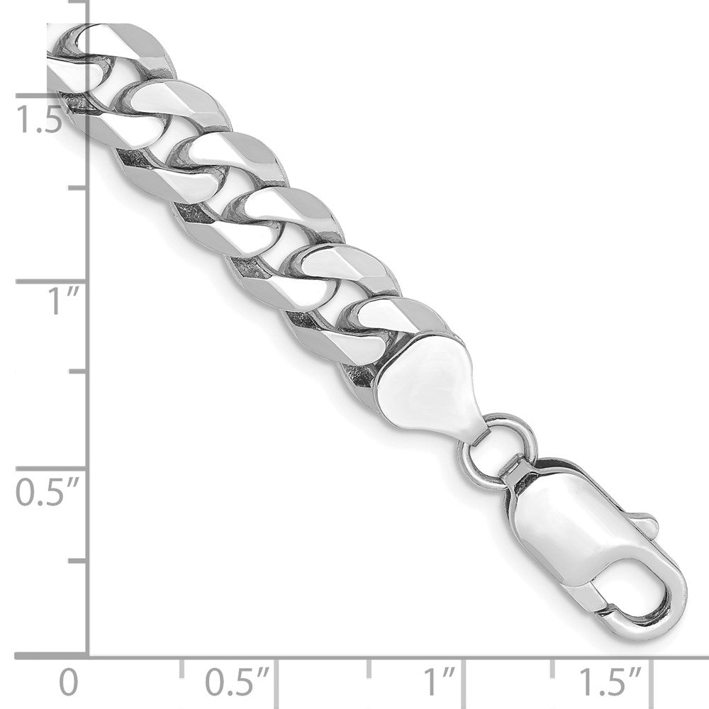 Solid 14K White Gold 8 inch 8mm Flat Beveled Curb with Lobster Clasp Bracelet