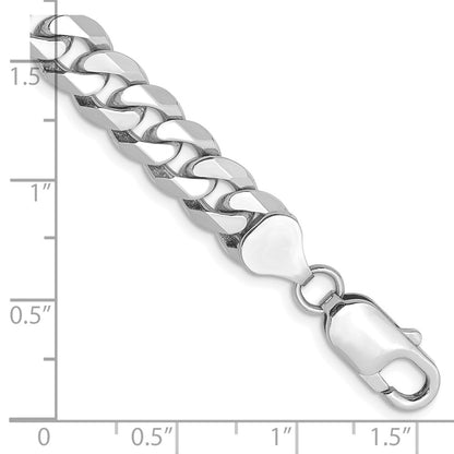 Solid 14K White Gold 8 inch 8mm Flat Beveled Curb with Lobster Clasp Bracelet