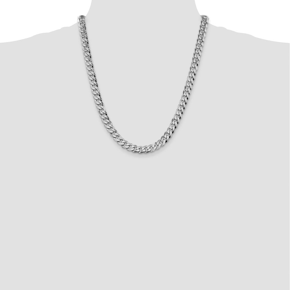 Solid 14K White Gold 22 inch 8.5mm Flat Beveled Curb with Lobster Clasp Chain Necklace