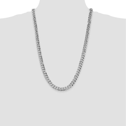 Solid 14K White Gold 26 inch 8.5mm Flat Beveled Curb with Lobster Clasp Chain Necklace