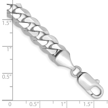 Solid 14K White Gold 9 inch 8.5mm Flat Beveled Curb with Lobster Clasp Chain Anklet