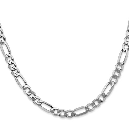 Solid 14K White Gold 26 inch 5.5mm Flat Figaro with Lobster Clasp Chain Necklace