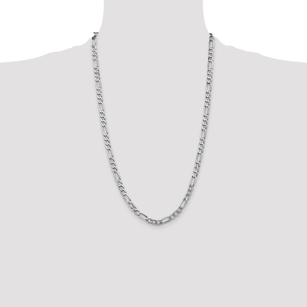 Solid 14K White Gold 26 inch 5.5mm Flat Figaro with Lobster Clasp Chain Necklace