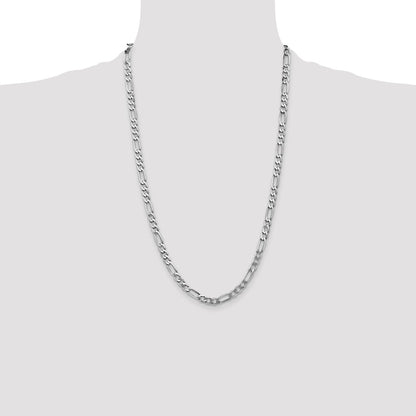 Solid 14K White Gold 26 inch 5.5mm Flat Figaro with Lobster Clasp Chain Necklace