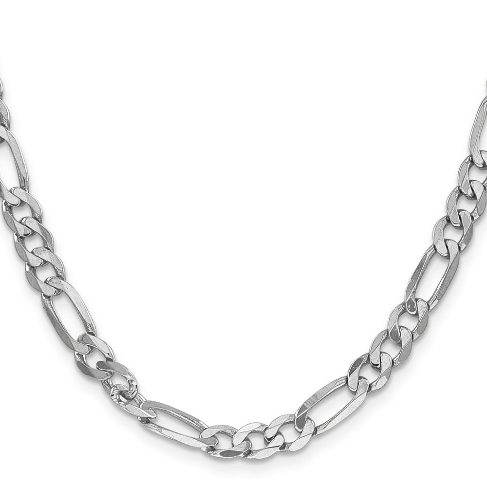 Solid 14K White Gold 24 inch 6mm Flat Figaro with Lobster Clasp Chain Necklace