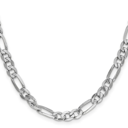 Solid 14K White Gold 24 inch 6mm Flat Figaro with Lobster Clasp Chain Necklace