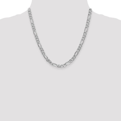 Solid 14K White Gold 20 inch 6mm Flat Figaro with Lobster Clasp Chain Necklace