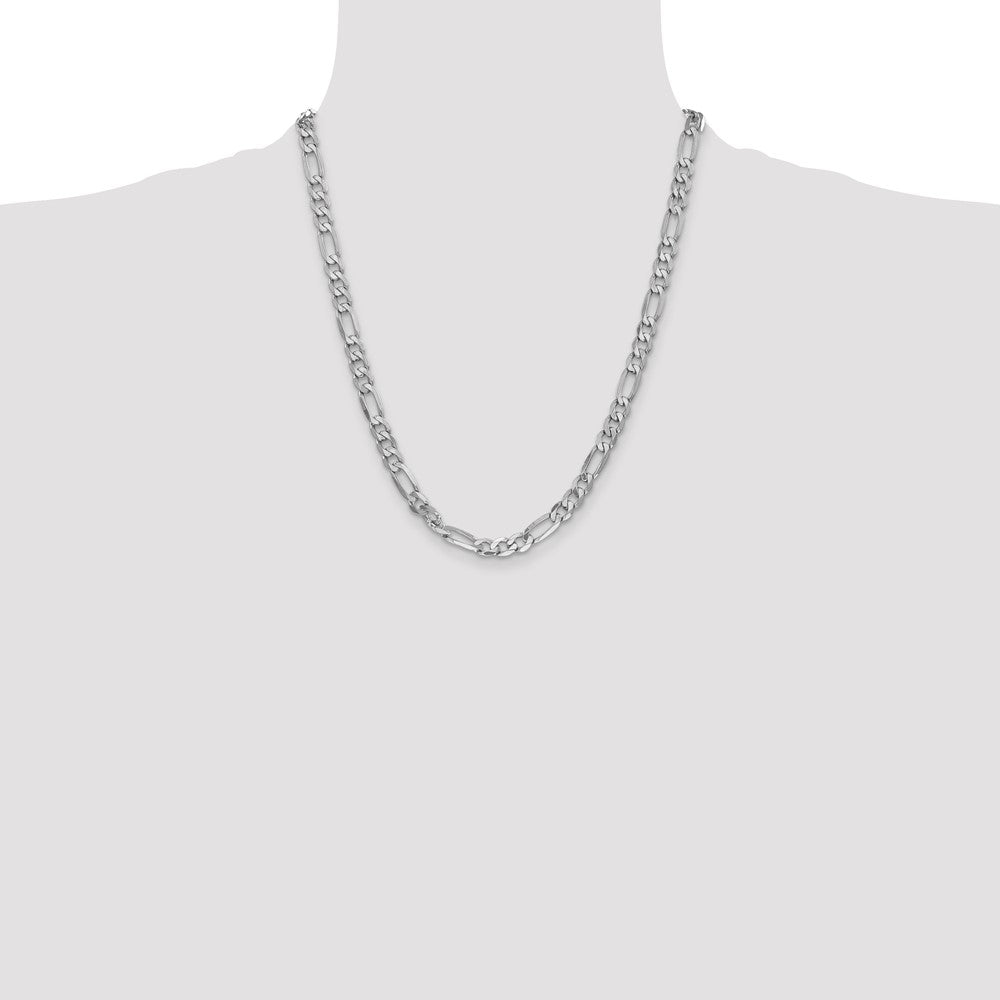 Solid 14K White Gold 22 inch 6mm Flat Figaro with Lobster Clasp Chain Necklace