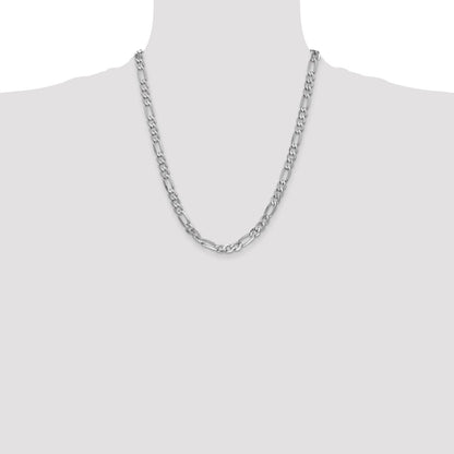 Solid 14K White Gold 22 inch 6mm Flat Figaro with Lobster Clasp Chain Necklace