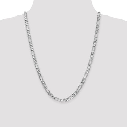 Solid 14K White Gold 24 inch 6mm Flat Figaro with Lobster Clasp Chain Necklace