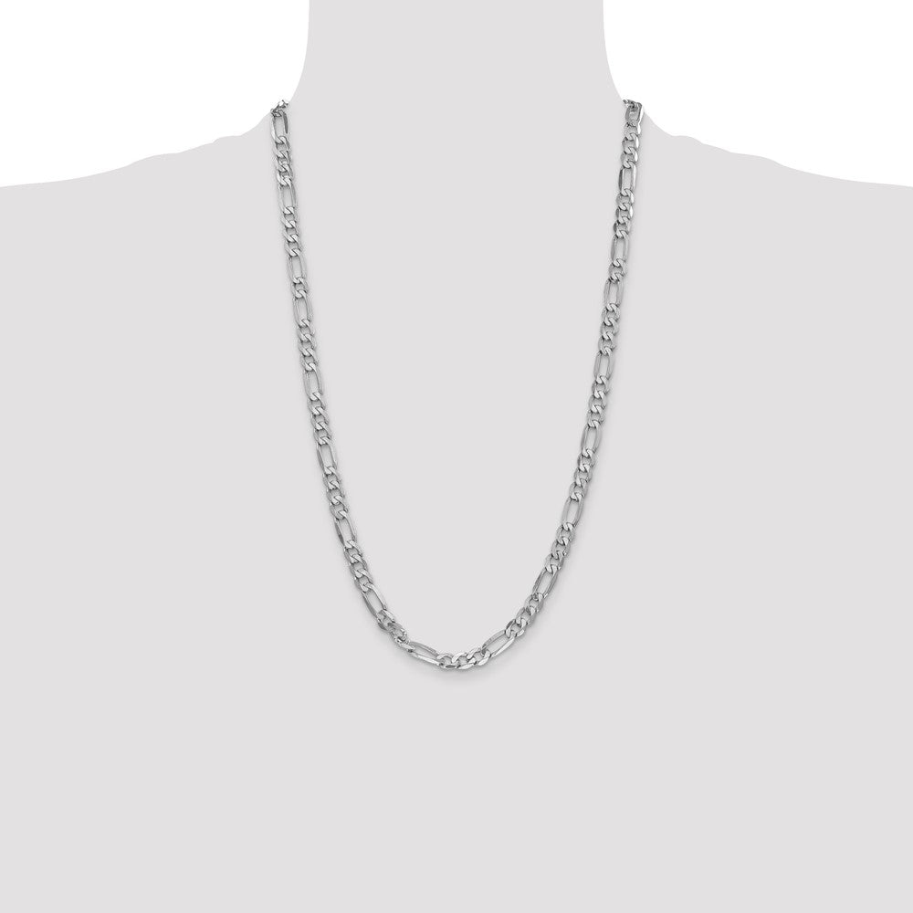 Solid 14K White Gold 26 inch 6mm Flat Figaro with Lobster Clasp Chain Necklace