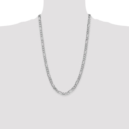 Solid 14K White Gold 26 inch 6mm Flat Figaro with Lobster Clasp Chain Necklace