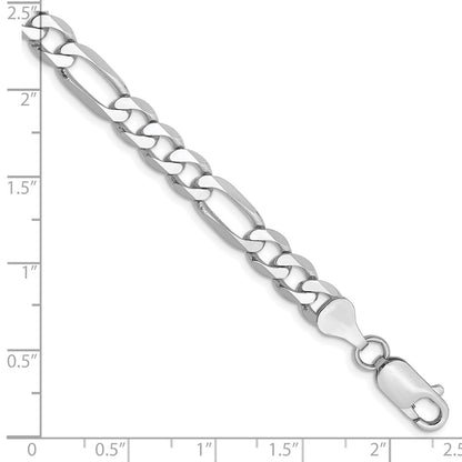 Solid 14K White Gold 8 inch 6mm Flat Figaro with Lobster Clasp Bracelet