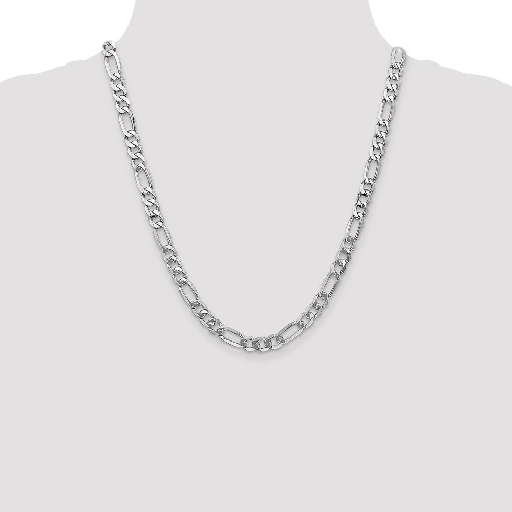 Solid 14K White Gold 22 inch 7mm Flat Figaro with Lobster Clasp Chain Necklace