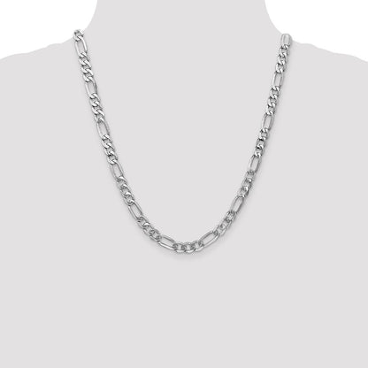 Solid 14K White Gold 22 inch 7mm Flat Figaro with Lobster Clasp Chain Necklace