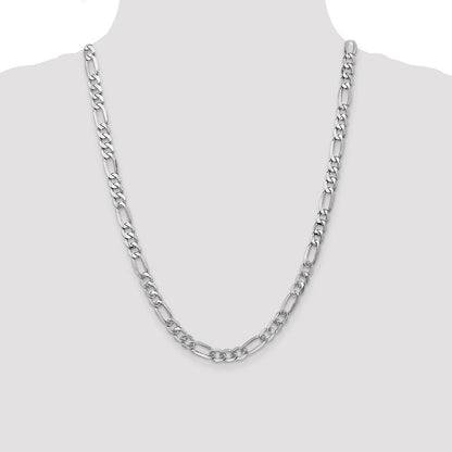 Solid 14K White Gold 24 inch 7mm Flat Figaro with Lobster Clasp Chain Necklace