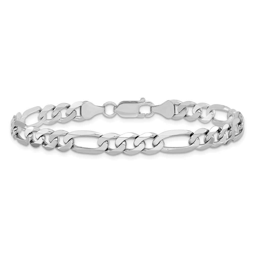 Solid 14K White Gold 8 inch 7mm Flat Figaro with Lobster Clasp Bracelet