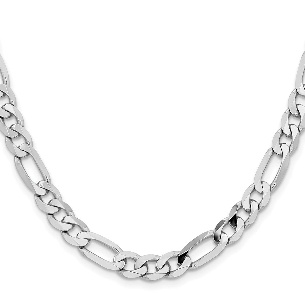 Solid 14K White Gold 20 inch 7.5mm Flat Figaro with Lobster Clasp Chain Necklace