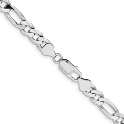 Solid 14K White Gold 20 inch 7.5mm Flat Figaro with Lobster Clasp Chain Necklace