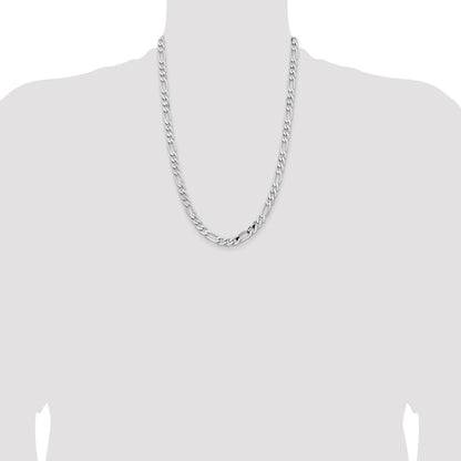 Solid 14K White Gold 24 inch 7.5mm Flat Figaro with Lobster Clasp Chain Necklace