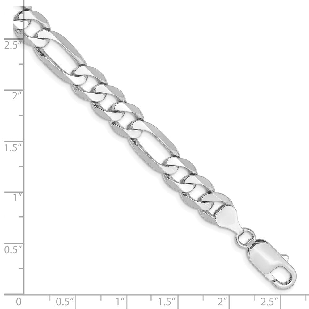 Solid 14K White Gold 8 inch 7.5mm Flat Figaro with Lobster Clasp Bracelet