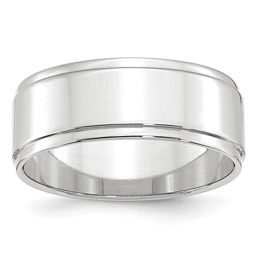 Solid 10K White Gold 8mm Flat with Step Edge Men's/Women's Wedding Band Ring Size 11.5