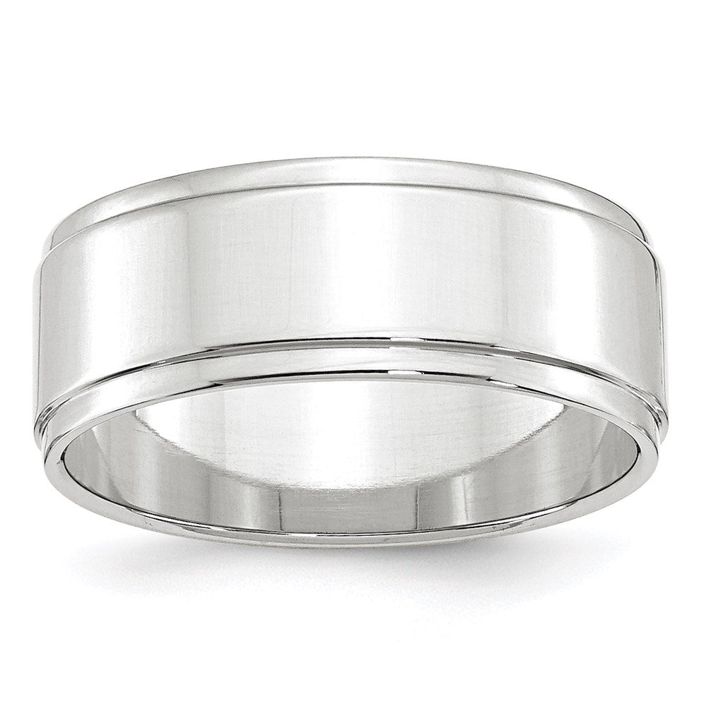 Solid 10K White Gold 8mm Flat with Step Edge Men's/Women's Wedding Band Ring Size 5.5