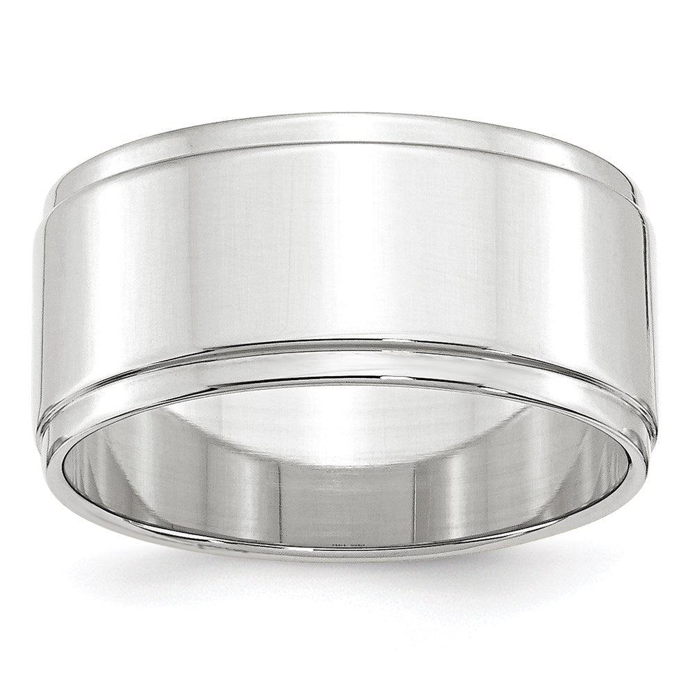 Solid 18K White Gold 10mm Flat with Step Edge Men's/Women's Wedding Band Ring Size 9