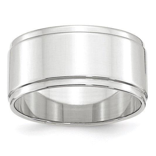 Solid 10K White Gold 10mm Flat with Step Edge Men's/Women's Wedding Band Ring Size 7.5