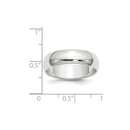 Solid 10K White Gold 6mm Half Round Men's/Women's Wedding Band Ring Size 12.5