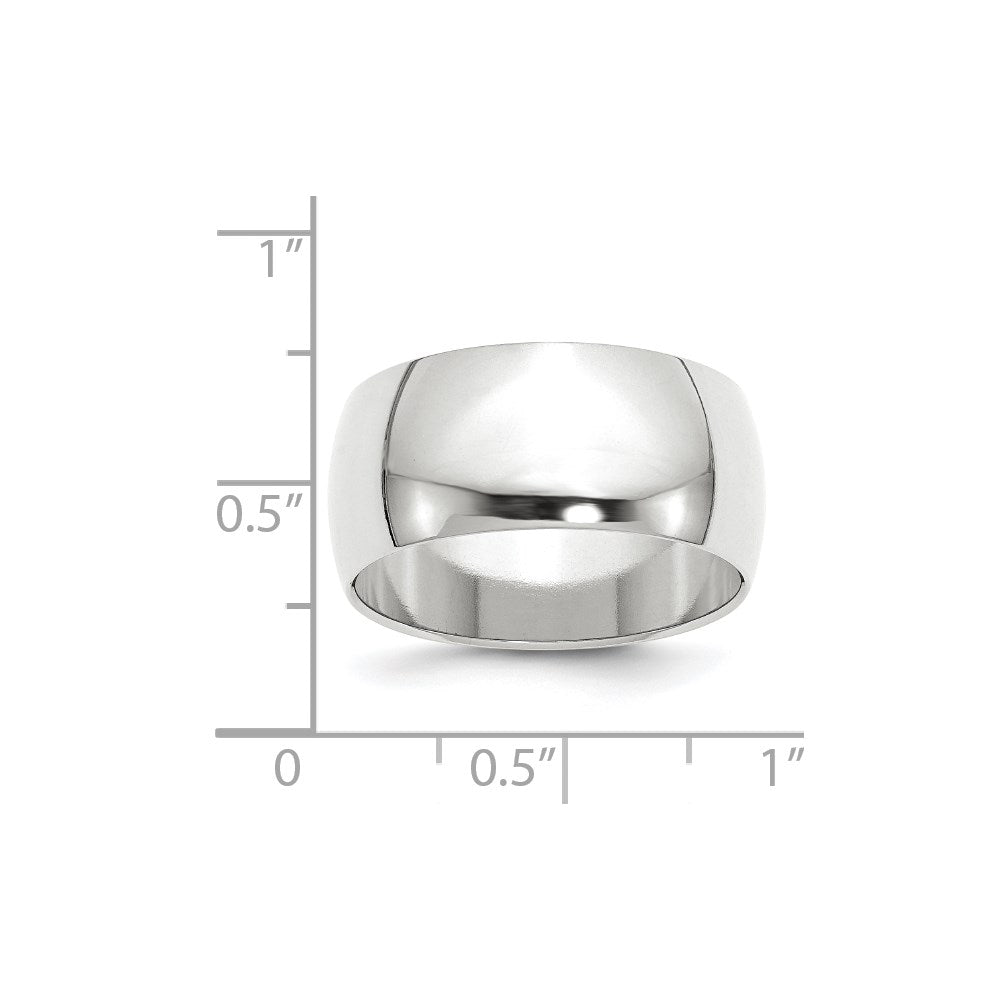 Solid 10K White Gold 10mm Half Round Men's/Women's Wedding Band Ring Size 9.5