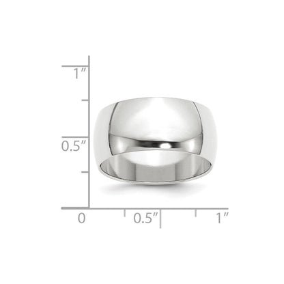 Solid 10K White Gold 10mm Half Round Men's/Women's Wedding Band Ring Size 9.5