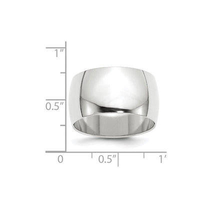 Solid 10K White Gold 12mm Half Round Men's/Women's Wedding Band Ring Size 4