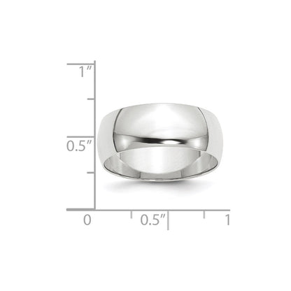 Solid 10K White Gold 8mm Light Weight Half Round Men's/Women's Wedding Band Ring Size 10