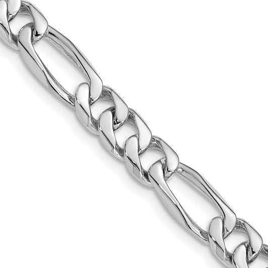 Solid 14K White Gold 9 inch 7mm Hand Polished Figaro Link with Fancy Lobster Clasp Bracelet