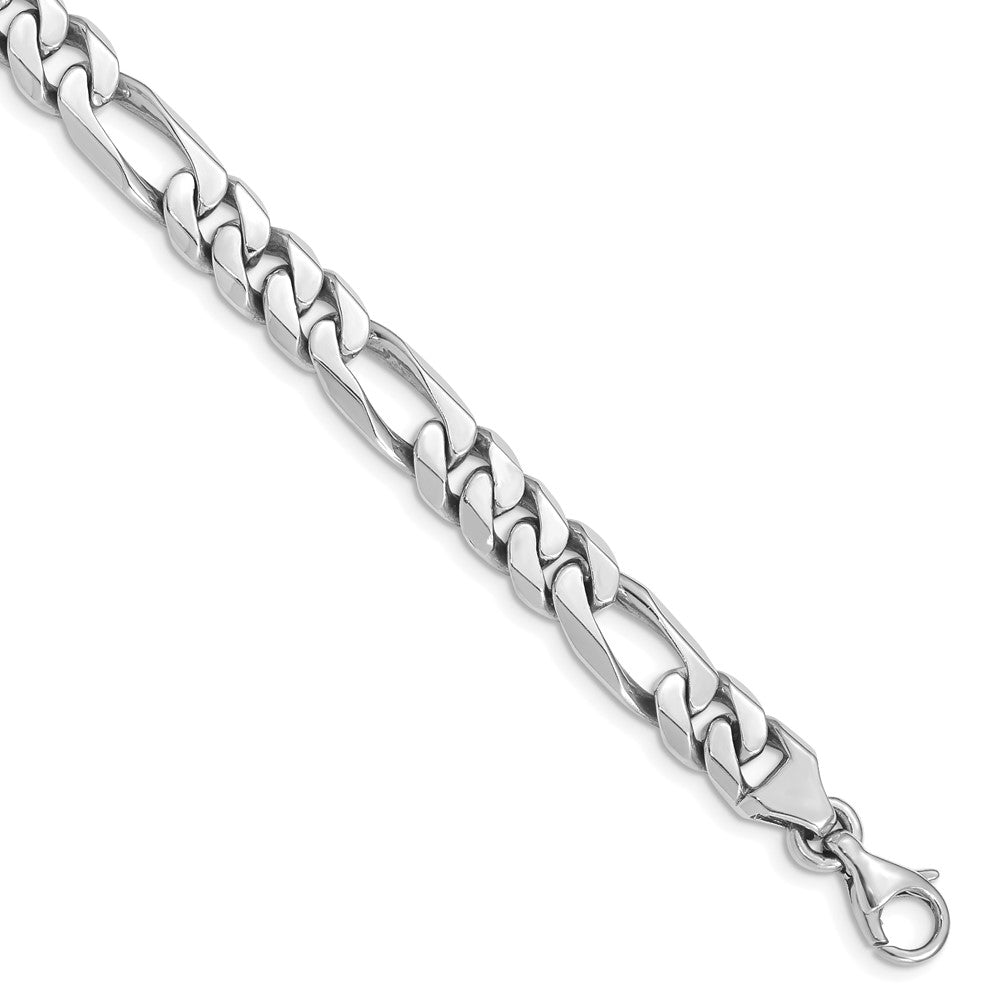 Solid 14K White Gold 20 inch 8mm Hand Polished Figaro Link with Fancy Lobster Clasp Chain Necklace