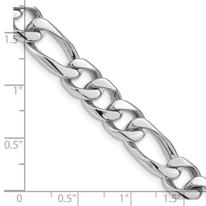 Solid 14K White Gold 24 inch 9mm Hand Polished Figaro Link with Box Catch Clasp Chain Necklace