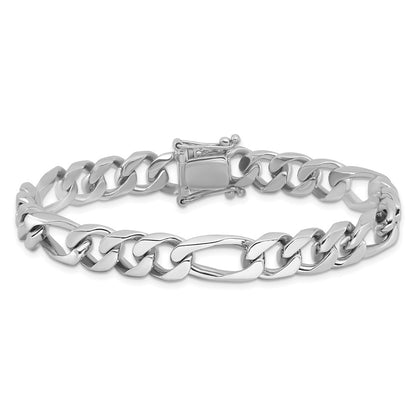 Solid 14K White Gold 8 inch 9mm Hand Polished Figaro Link with Box Catch Clasp Bracelet