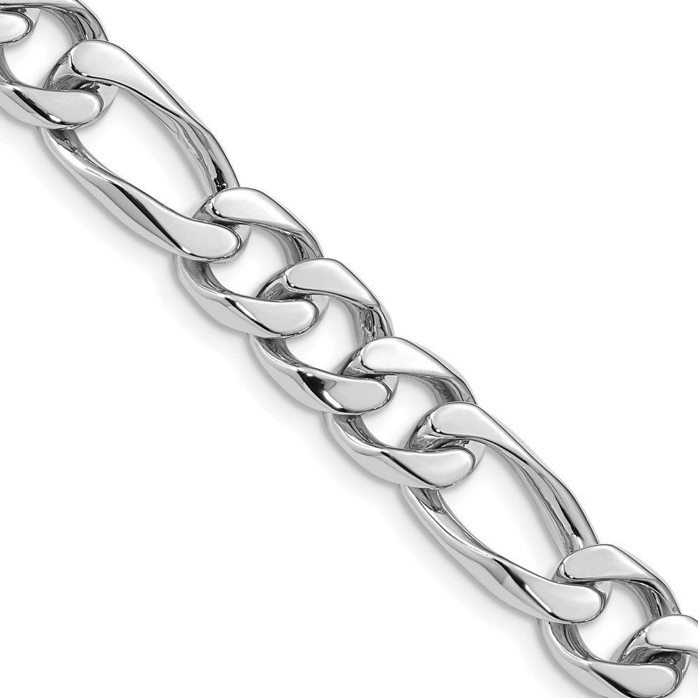Solid 14K White Gold 24 inch 9mm Hand Polished Figaro Link with Box Catch Clasp Chain Necklace