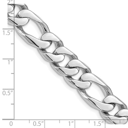 Solid 14K White Gold 9 inch 10mm Hand Polished Figaro Link with Box Catch Clasp Bracelet