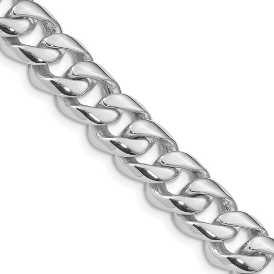 Solid 14K White Gold 9 inch 9.6mm Hand Polished Rounded Curb Link with Box Catch Clasp Bracelet